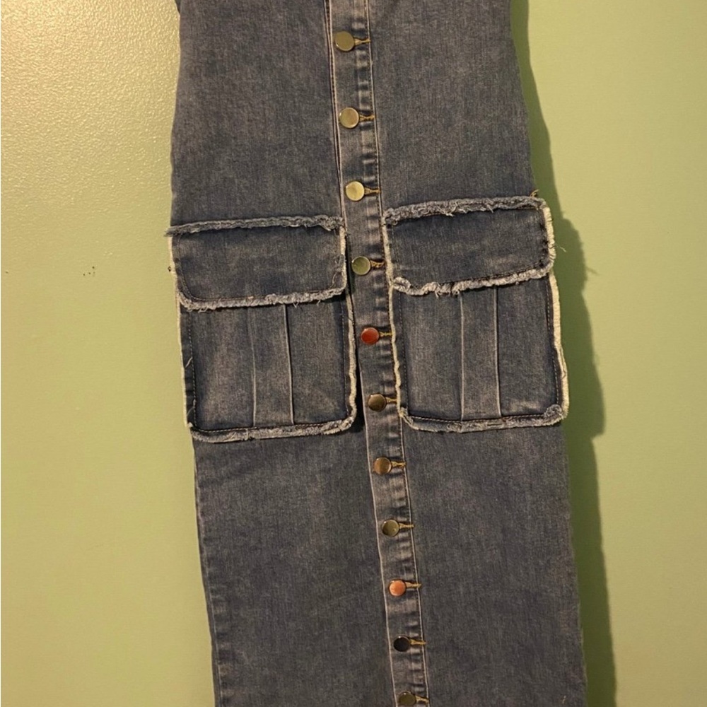 Women's Denim Dress with Tie-Back Faux Sleeves
